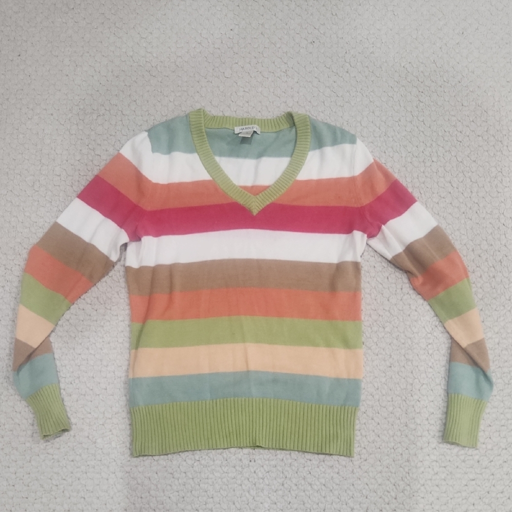 Harold's Colorful Striped V Neck Cotton Sweater